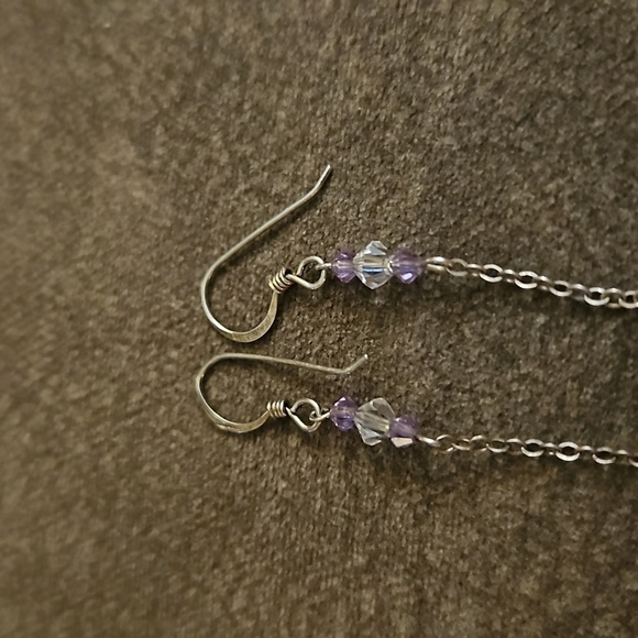3/$20 HANDMADE Purple Crystal Chain Drop Earrings - Picture 4 of 7